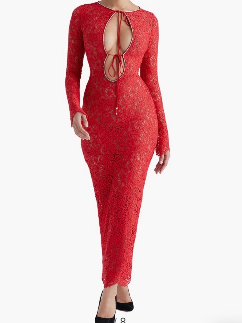 House of CB Lisandra Red Lace Maxi Dress XS NWT